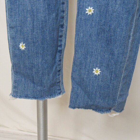 Joe's Jeans THE ICON Mid Rise Skinny Crop Blue Daisy Embroidered Raw Edge 30 - Picture 3 of 12